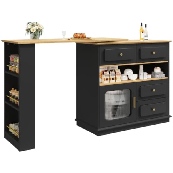 Utdragbart barbord med förvaringsutrymme 125-181×39×104,5 cm, 360° roterbart matbord, svart