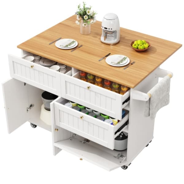 Modern k?ks?, multifunktionellt matbord med f?rvaringsutrymme matvagn med utdragbart funktionellt sk?p vit