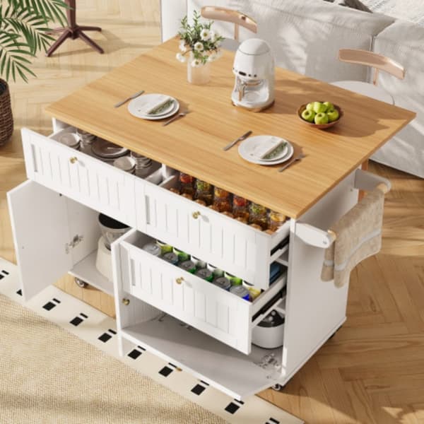 Modern k?ks?, multifunktionellt matbord med f?rvaringsutrymme matvagn med utdragbart funktionellt sk?p vit