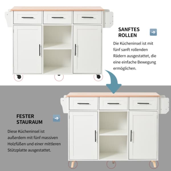 Madvogn/skænk 139x46(71)x91,5 cm, hvid ramme + massiv træbordplade, velegnet til restauranter og køkkener