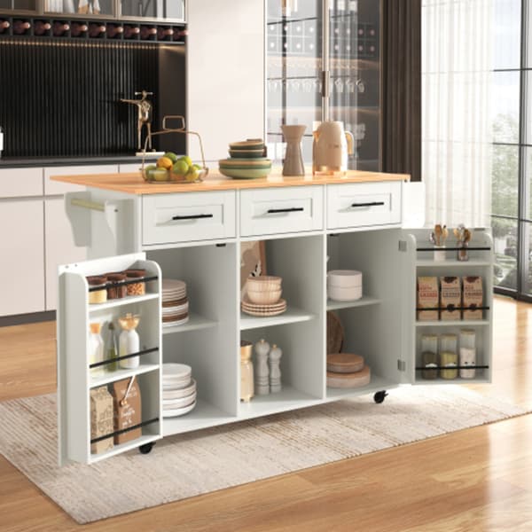 Madvogn/skænk 139x46(71)x91,5 cm, hvid ramme + massiv træbordplade, velegnet til restauranter og køkkener