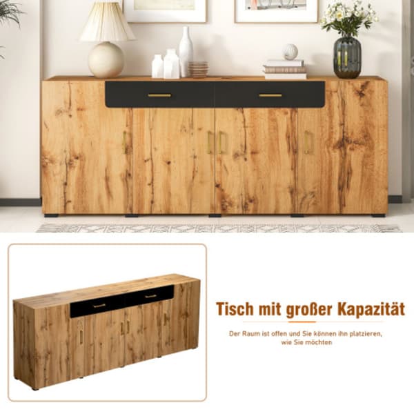 Skænk, opbevaringsskab, 208 x 39,5 x 80 cm, kommode med 4 låger, 2 skuffer