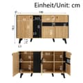 Miniatyrbillede 5 af 8: Skænk 140 x 78,5 x 41 cm, sort og træ, med opbevaringsplads, skab med LED-belysning og glas