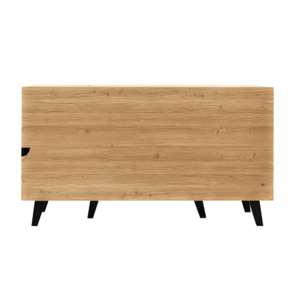 Skænk 140 x 78,5 x 41 cm, sort og træ, med opbevaringsplads, skab med LED-belysning og glas