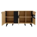 Miniatyrbillede 2 af 8: Skænk 140 x 78,5 x 41 cm, sort og træ, med opbevaringsplads, skab med LED-belysning og glas