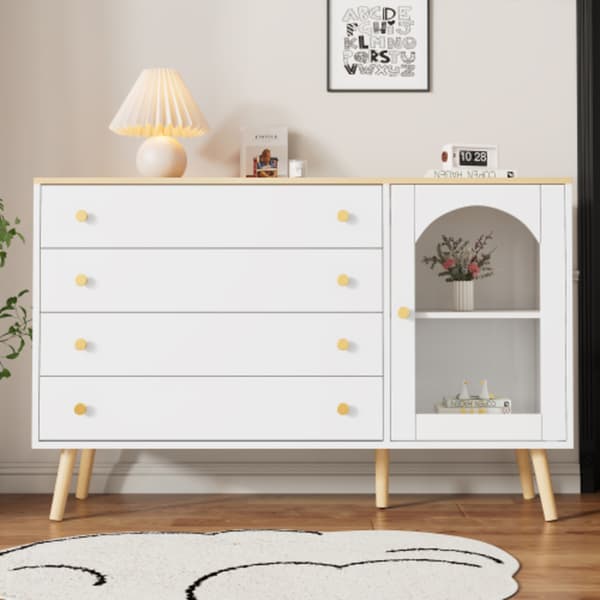 Byrå med 4 breda lådor för matsal, kök, vardagsrum, 40 * 120 * 77,5 cm, vit