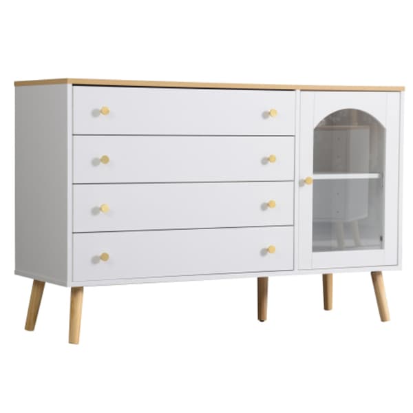 Byrå med 4 breda lådor för matsal, kök, vardagsrum, 40 * 120 * 77,5 cm, vit