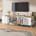 Miniatyrbillede 3 af 8: TV-skab med opbevaringsplads, dekorativt skab med 2 sidedøre lavet af hærdet glas, egnet til spisestue, stue, hvid original trædekoration
