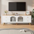 Miniatyrbillede 4 af 8: TV-skab med opbevaringsplads, dekorativt skab med 2 sidedøre lavet af hærdet glas, egnet til spisestue, stue, hvid original trædekoration