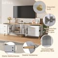 Miniatyrbillede 6 af 8: TV-skab med opbevaringsplads, dekorativt skab med 2 sidedøre lavet af hærdet glas, egnet til spisestue, stue, hvid original trædekoration