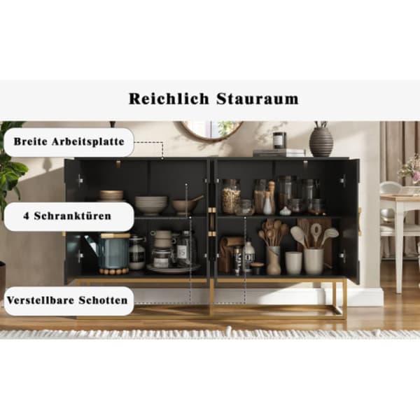 Matrumssk?p (140��40��83 cm), f?rvaringssk?p f?r matsal och vardagsrum, frist?ende enkelt sk?p, rund sk?pd?rr med dragring, svart