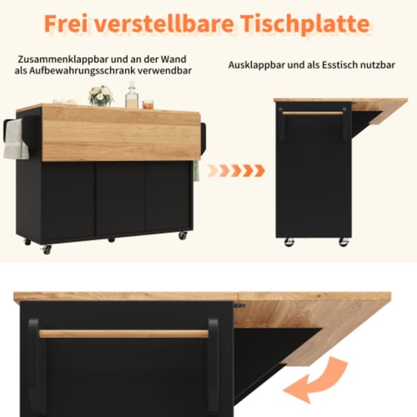 Modern k?ks?, multifunktionellt matbord med f?rvaringsutrymme matvagn med snacksst?ll svart