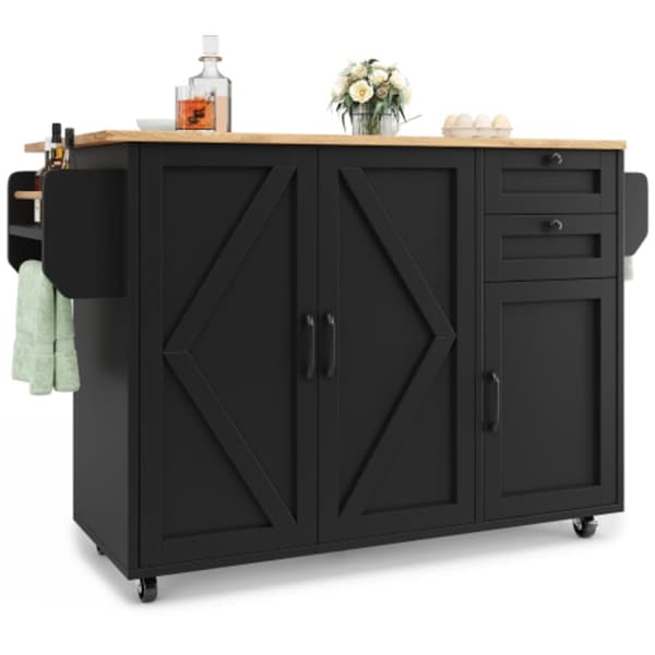 Modern k?ks?, multifunktionellt matbord med f?rvaringsutrymme matvagn med snacksst?ll svart