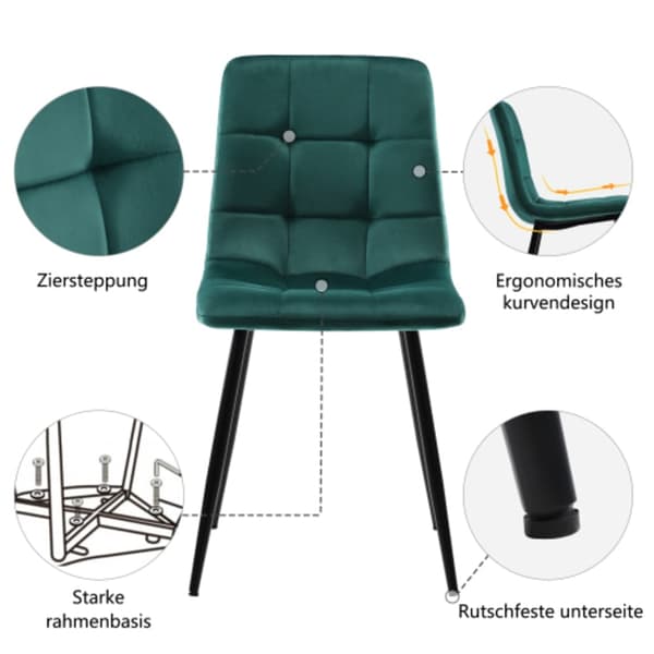 Matbordsset (5 delar), k?ksmatbordsset, runt matbord med diameter 100 cm och guldf?rgade metallben, vit MDF-skiva, m?rkgr?na sammetsmatstolar