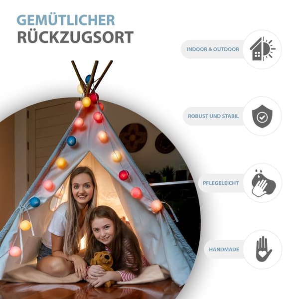 Tipitelt til børn Legetelt Tippi børnetelt Børneværelse Tipi indianertelt Outdoor Indoor Model 2 med legemåtte og 3 puder abrikosfarve