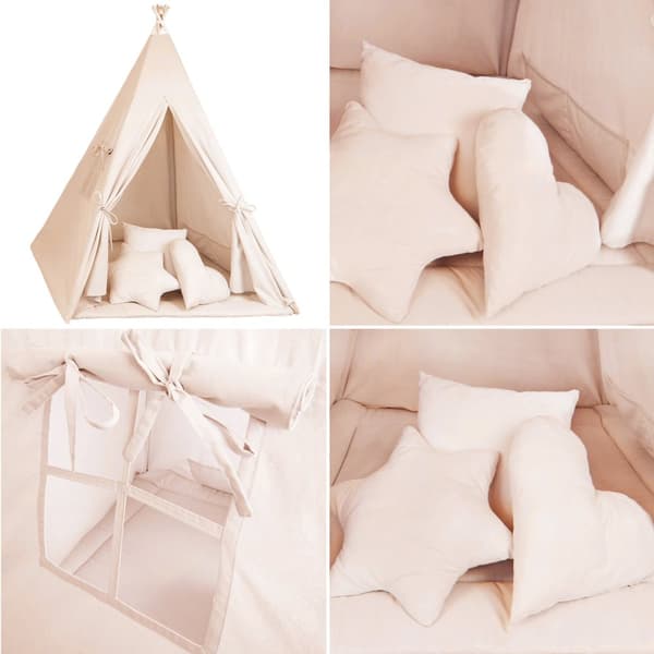 Tipitelt til børn Legetelt Tippi børnetelt Børneværelse Tipi indianertelt Outdoor Indoor Model 2 med legemåtte og 3 puder abrikosfarve