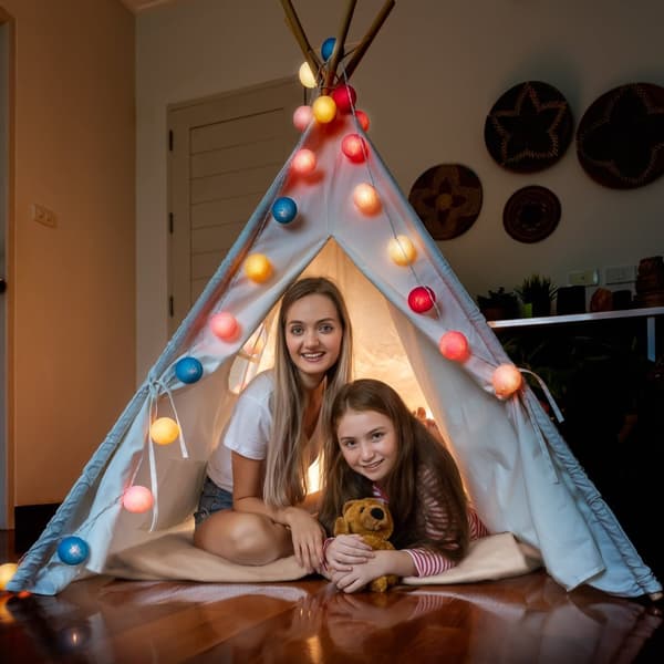 Tipitelt til børn Legetelt Tippi børnetelt Børneværelse Tipi indianertelt Outdoor Indoor Model 2 med legemåtte og 3 puder abrikosfarve