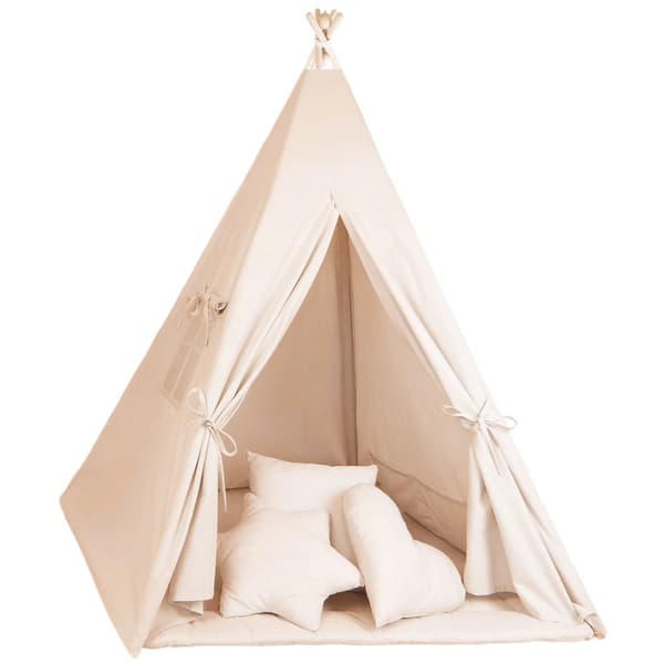 Tipitelt til børn Legetelt Tippi børnetelt Børneværelse Tipi indianertelt Outdoor Indoor Model 2 med legemåtte og 3 puder abrikosfarve