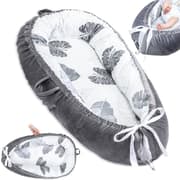 Babynest med handtag 90x50 cm - Bumper Baby Set Babynest newborn med avtagbart överdrag i sammet och bomull Grey Leaves