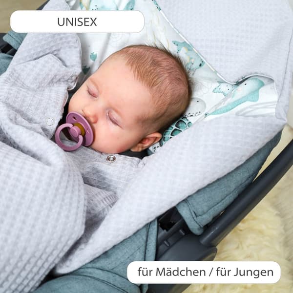Baby indpakningstæppe babystol - tæppe barnevogn 90x90 cm universal buggy autostol babytæppe helårs tæppe med vaffel pique bomuld vand dyr grå