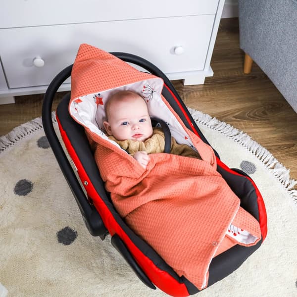 Babyskyddsfilt babyskydd - filtvagn 90x90 cm universalbilbarnstol babyfilt helårsfilt med våffelpiké bomull räv orange