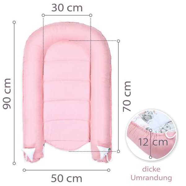Baby nest cocoon newborn 90 x 50 cm - Håndlavet krammerede babynest lavet af bomuldselefant dirty pink