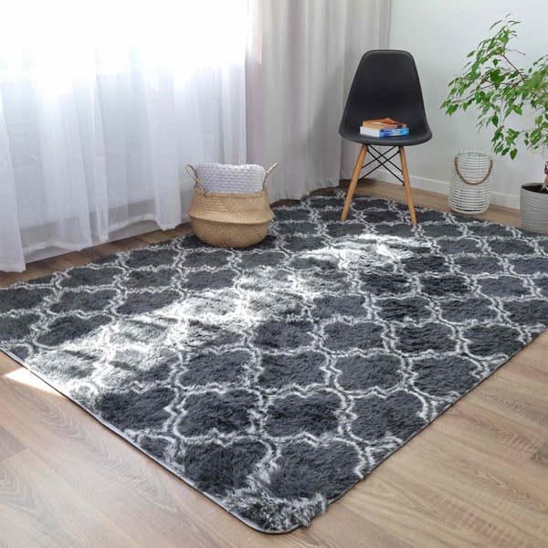 Shaggy matta, vardagsrumsmatta, lång lugg, 160 x 230 cm - mattor för vardagsrum, fluffiga, lurviga, sovrum, sängmattor, utomhusmatta, grå med mönster