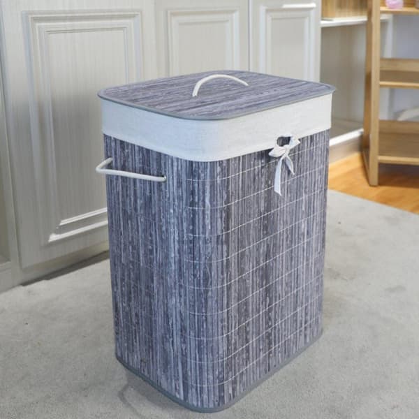 Homestyle Pro rektangulær bambus vasketøjskurv 40x30x60 cm Grå/Hvid