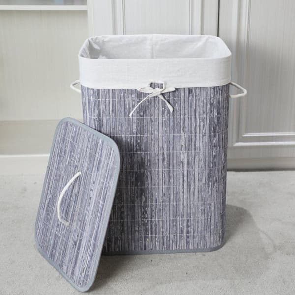 Homestyle Pro rektangulær bambus vasketøjskurv 40x30x60 cm Grå/Hvid