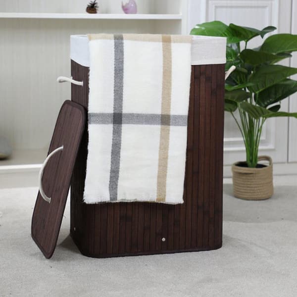 Homestyle Pro rektangulär bambu tvättkorg 40x30x60 cm Brun/Vit