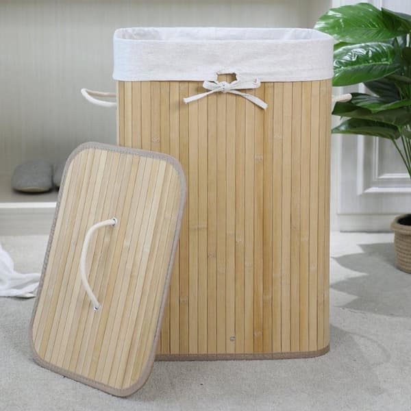 Homestyle Pro suorakaiteen muotoinen bambu pyykkikori 40x30x60 cm luonnollinen/valkoinen