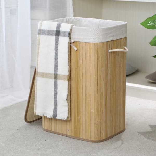 Homestyle Pro suorakaiteen muotoinen bambu pyykkikori 40x30x60 cm luonnollinen/valkoinen