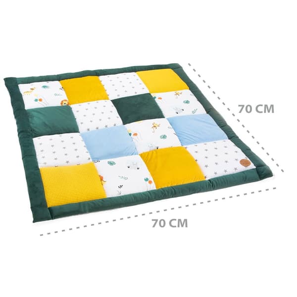 Babykrypfilt 70x70 cm sammet - lekmatta PATCHWORK lekmatta vadderad golvmatta tjock krypfilt bomull med sammet aktivitetsmatta Safari