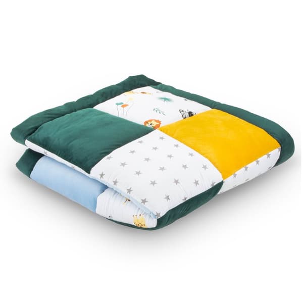 Babykrypfilt 70x70 cm sammet - lekmatta PATCHWORK lekmatta vadderad golvmatta tjock krypfilt bomull med sammet aktivitetsmatta Safari