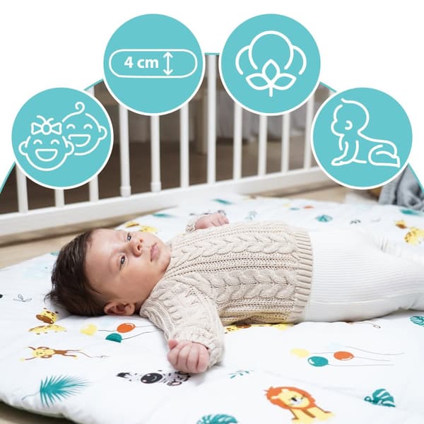 Kravlemåtte til babylegemåtte 100x100 cm polstret - kravlemåtte stor tyk foldbar kravlegårdsindsats lavet af bomuld Safari Sage