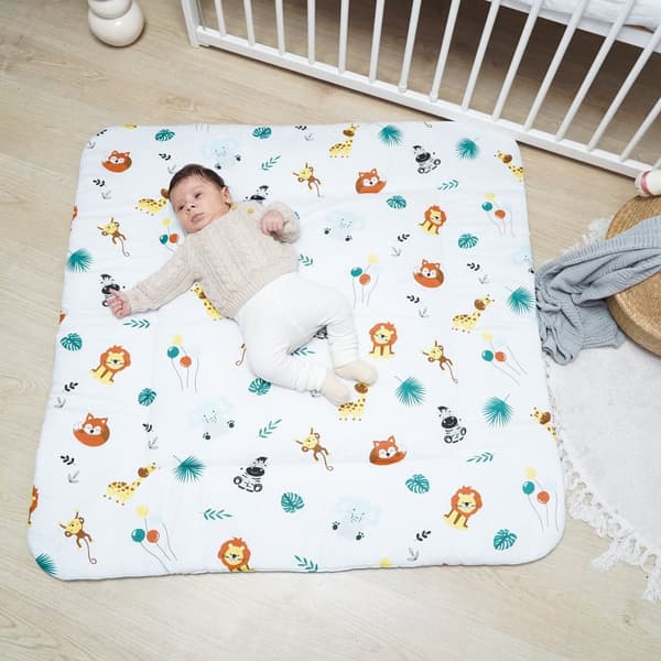 Kravlemåtte til babylegemåtte 100x100 cm polstret - kravlemåtte stor tyk foldbar kravlegårdsindsats lavet af bomuld Safari Sage