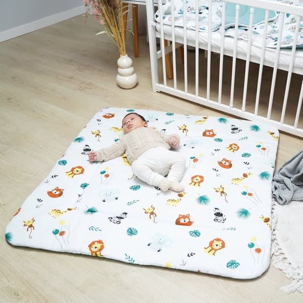 Kravlemåtte til babylegemåtte 100x100 cm polstret - kravlemåtte stor tyk foldbar kravlegårdsindsats lavet af bomuld Safari Sage