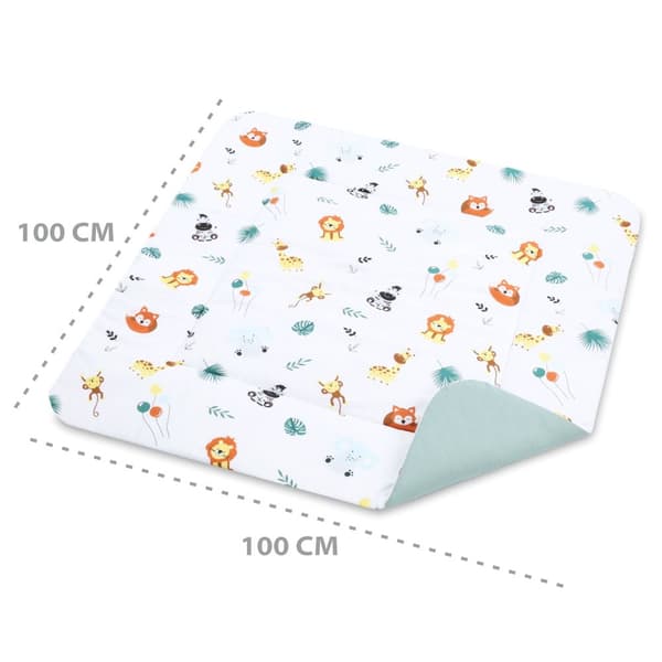 Kravlemåtte til babylegemåtte 100x100 cm polstret - kravlemåtte stor tyk foldbar kravlegårdsindsats lavet af bomuld Safari Sage