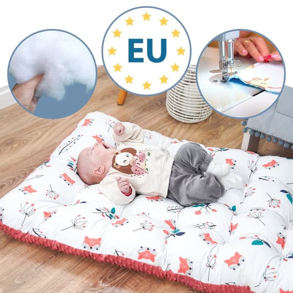 Golvkudde stor 70x110 cm - sittdyna barngolv lekmatta babygolvmadrass barnrumsräv med terrakotta minky