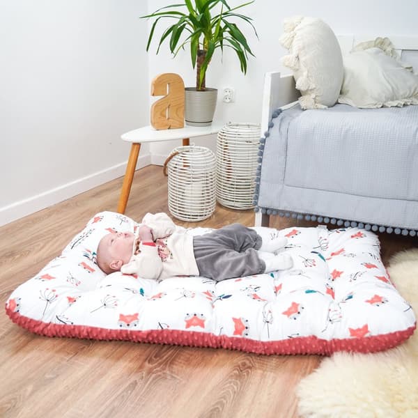 Golvkudde stor 70x110 cm - sittdyna barngolv lekmatta babygolvmadrass barnrumsräv med terrakotta minky