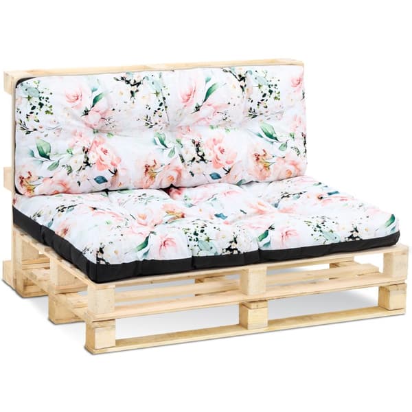 Pallkudde utomhustvättbar - set: 40x120 cm + 80x120 cm pallsittdyna för europallar sittdyna klädsel blommor vit