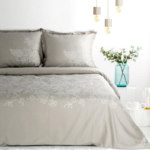 SATIN SÄNGDÖRSSET BRODERI 160 X 200 CM BEIGE