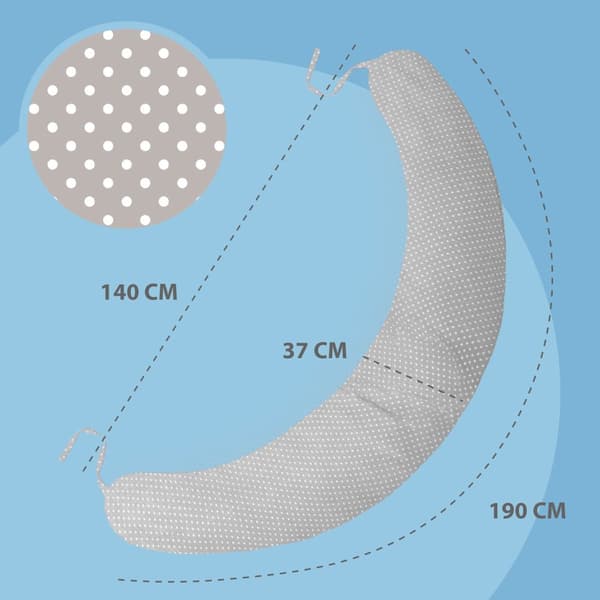 Päällinen sivuvuode tyynyille 190 cm naruilla - tyynyliina vetoketjulla Comfort tyynyliina vartalotyynyn täplille harmaalla