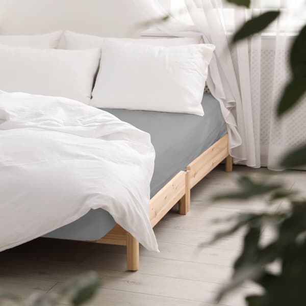 Bomuld satin lagen med elastik, grå 024/180x200