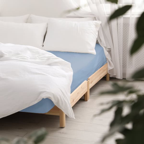 Bomuld satin lagen med elastik, blå 009/140x200