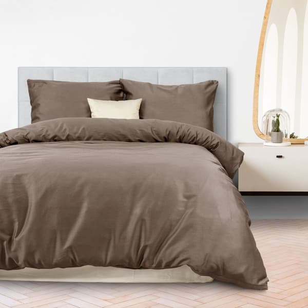 Sängkläder i bomull satin MÖRK BEIGE 041/200x220
