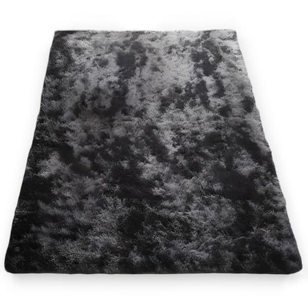 Shaggy matta, vardagsrumsmatta, lång lugg, 200 x 300 cm - mattor för vardagsrum, fluffiga, lurviga, sovrum, sängmattor, utomhusmatta, svart med mönste