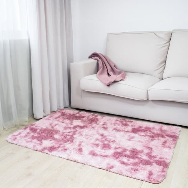Shaggy tæppe, stue tæppe, lang luv, 200 x 300 cm - tæpper til stuer, fluffy, shaggy, soveværelser, sengekanttæpper, udendørs tæppe, mørk pink med møns