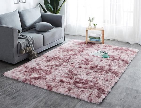 Shaggy tæppe, stue tæppe, lang luv, 200 x 300 cm - tæpper til stuer, fluffy, shaggy, soveværelser, sengekanttæpper, udendørs tæppe, mørk pink med møns