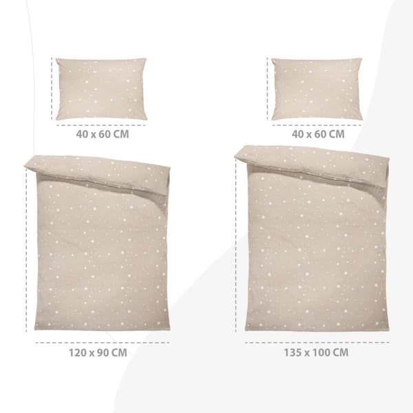 Lasten vuodevaatteet 100x135 puuvilla - vuodevaatteet lapset pojat tytöt vuodevaatteet pussilakana 100 x 135 cm tyynyliina 40x60 beige valkoisilla täh